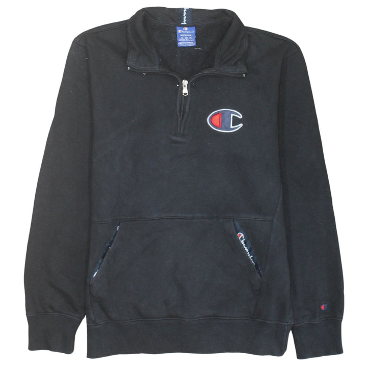 Champion Mens Black Medium 1/4 Zip Fleece Sweatshirt