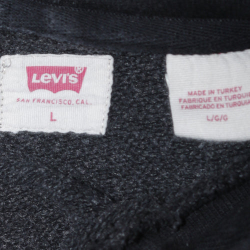 Levi's Mens Black Red Pullover Hoodie L Graphic Fleece Logo Sweatshirt
