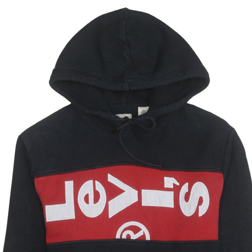Levi's Mens Black Red Pullover Hoodie L Graphic Fleece Logo Sweatshirt