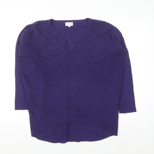 Apricot Women's Purple V-Neck Relaxed Knit Jumper Size 14