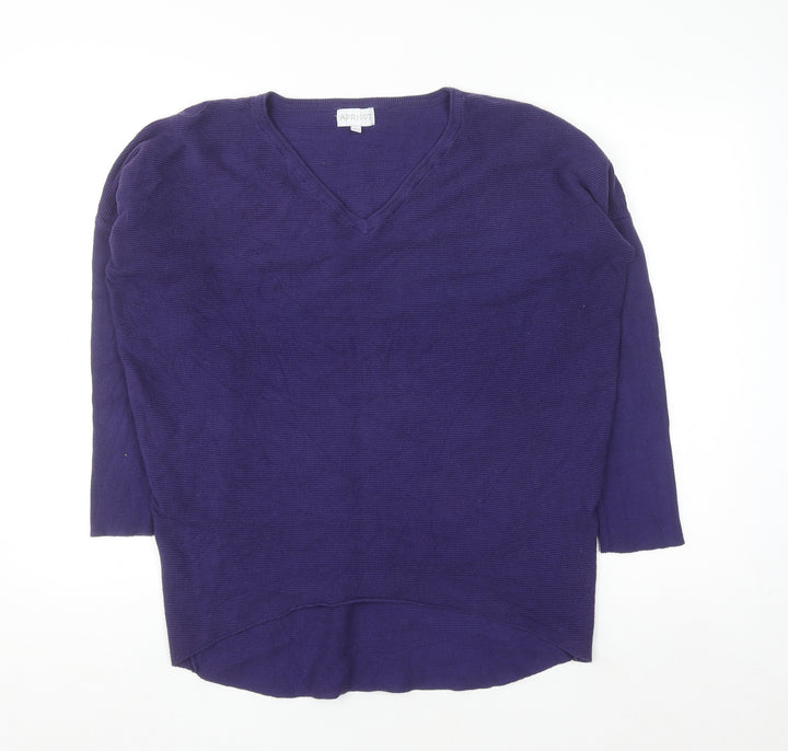 Apricot Women's Purple V-Neck Relaxed Knit Jumper Size 14