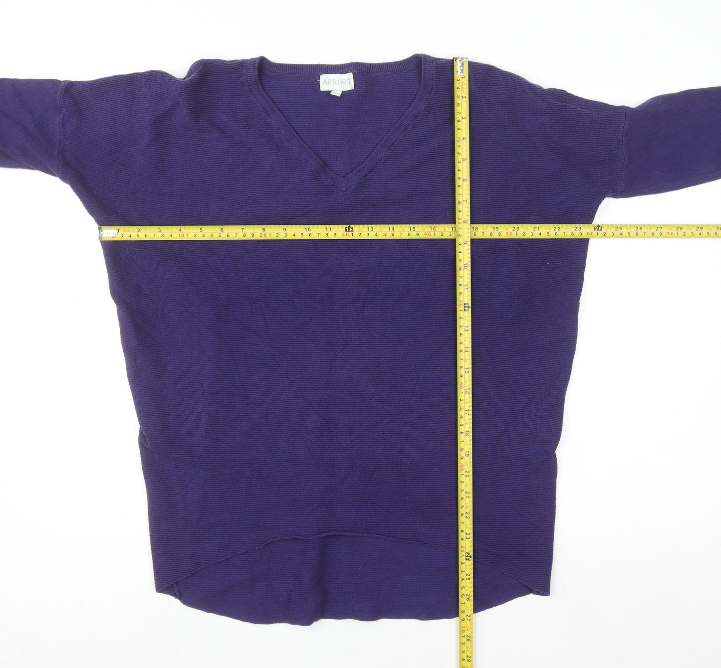 Apricot Women's Purple V-Neck Relaxed Knit Jumper Size 14