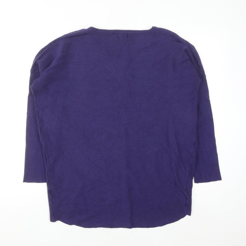 Apricot Women's Purple V-Neck Relaxed Knit Jumper Size 14