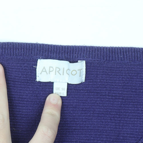 Apricot Women's Purple V-Neck Relaxed Knit Jumper Size 14