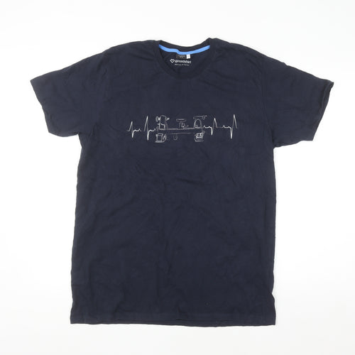 Spreadshirt Men's Navy Blue Graphic Print Cotton Crew Neck T-Shirt Size L