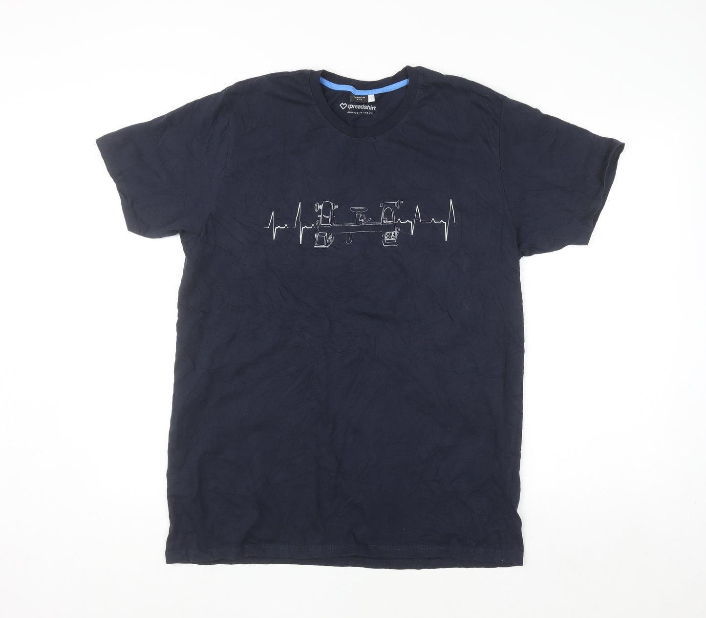 Spreadshirt Men's Navy Blue Graphic Print Cotton Crew Neck T-Shirt Size L