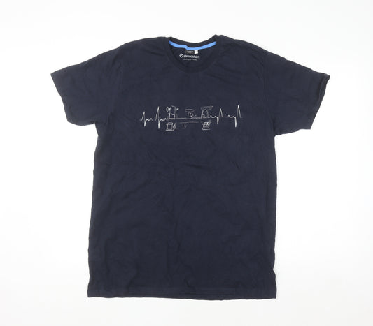 Spreadshirt Men's Navy Blue Graphic Print Cotton Crew Neck T-Shirt Size L