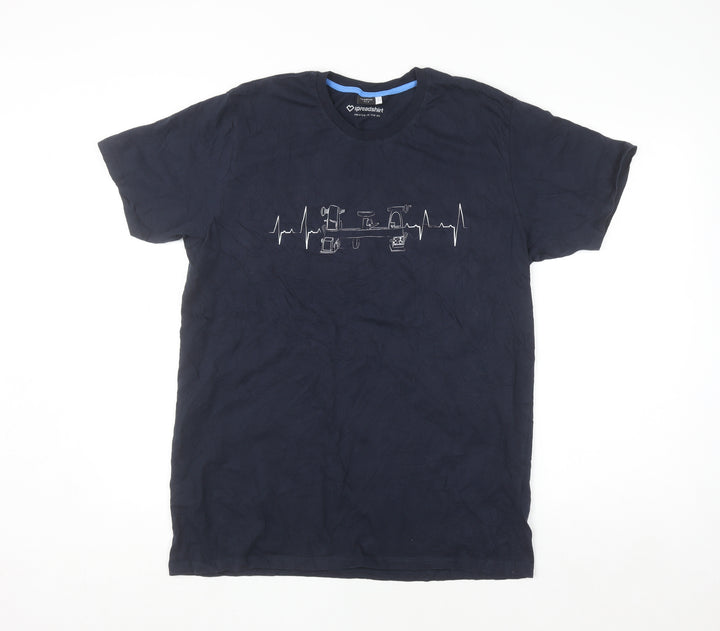 Spreadshirt Men's Navy Blue Graphic Print Cotton Crew Neck T-Shirt Size L