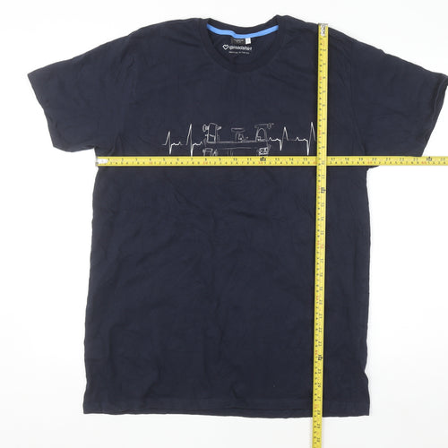 Spreadshirt Men's Navy Blue Graphic Print Cotton Crew Neck T-Shirt Size L