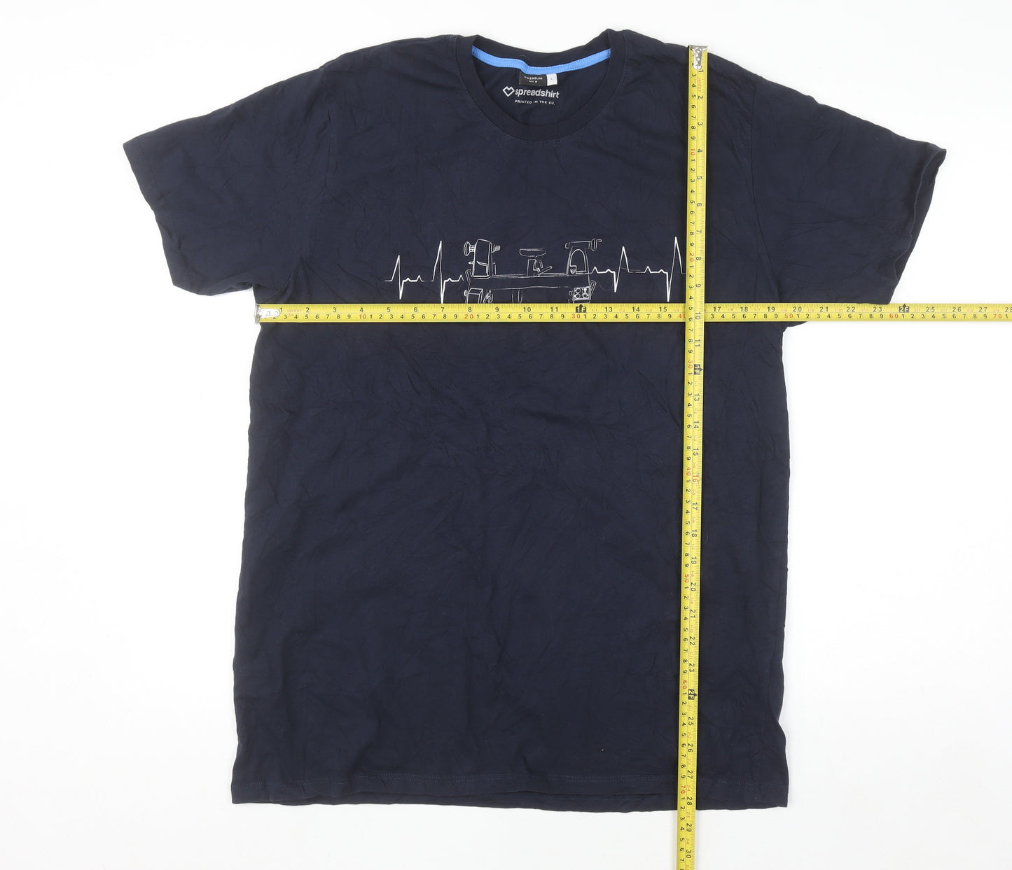 Spreadshirt Men's Navy Blue Graphic Print Cotton Crew Neck T-Shirt Size L
