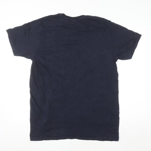 Spreadshirt Men's Navy Blue Graphic Print Cotton Crew Neck T-Shirt Size L