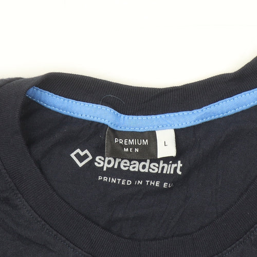 Spreadshirt Men's Navy Blue Graphic Print Cotton Crew Neck T-Shirt Size L