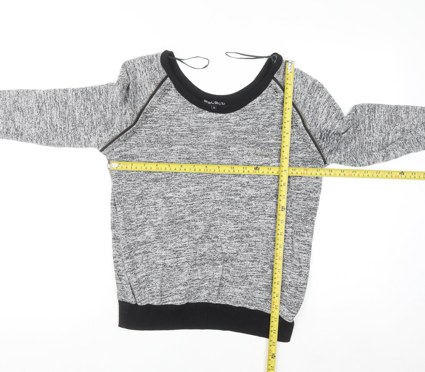Select Womens Grey Knit Zip Detail Raglan Jumper Size M
