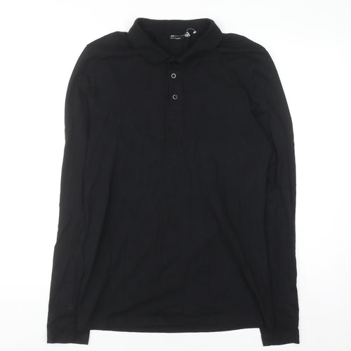 ASOS DESIGN Mens Black Long Sleeve Slim Fit Cotton Polo Shirt L