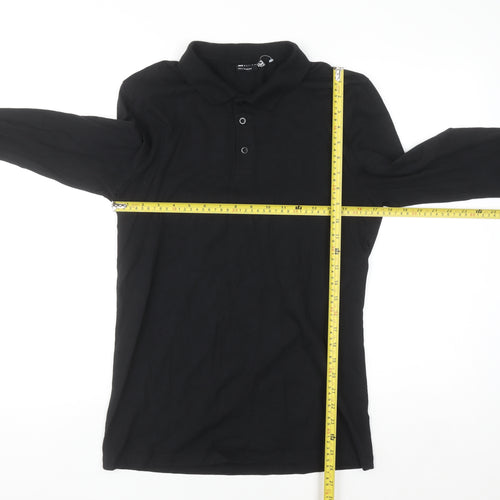 ASOS DESIGN Mens Black Long Sleeve Slim Fit Cotton Polo Shirt L