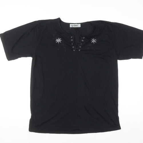Hoang Collection Women's Black Cotton Blend Lace Up Tunic T-Shirt L