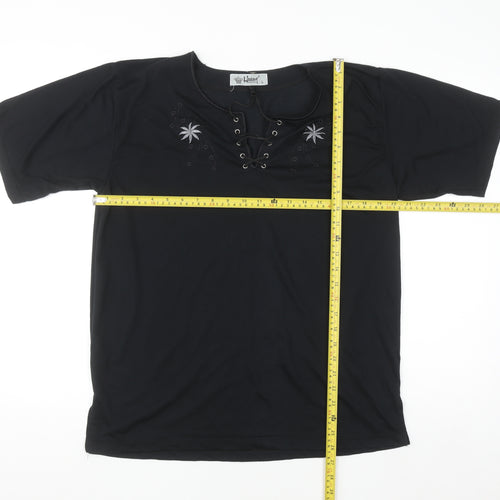 Hoang Collection Women's Black Cotton Blend Lace Up Tunic T-Shirt L