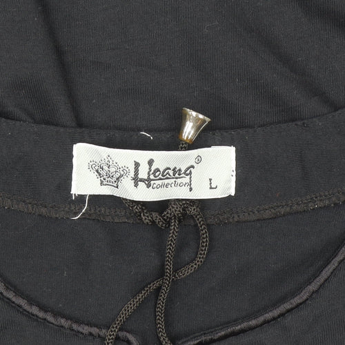 Hoang Collection Women's Black Cotton Blend Lace Up Tunic T-Shirt L