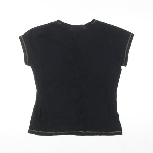 Disney Women Black Mickey Mouse T-Shirt Size M Crew Neck Cotton