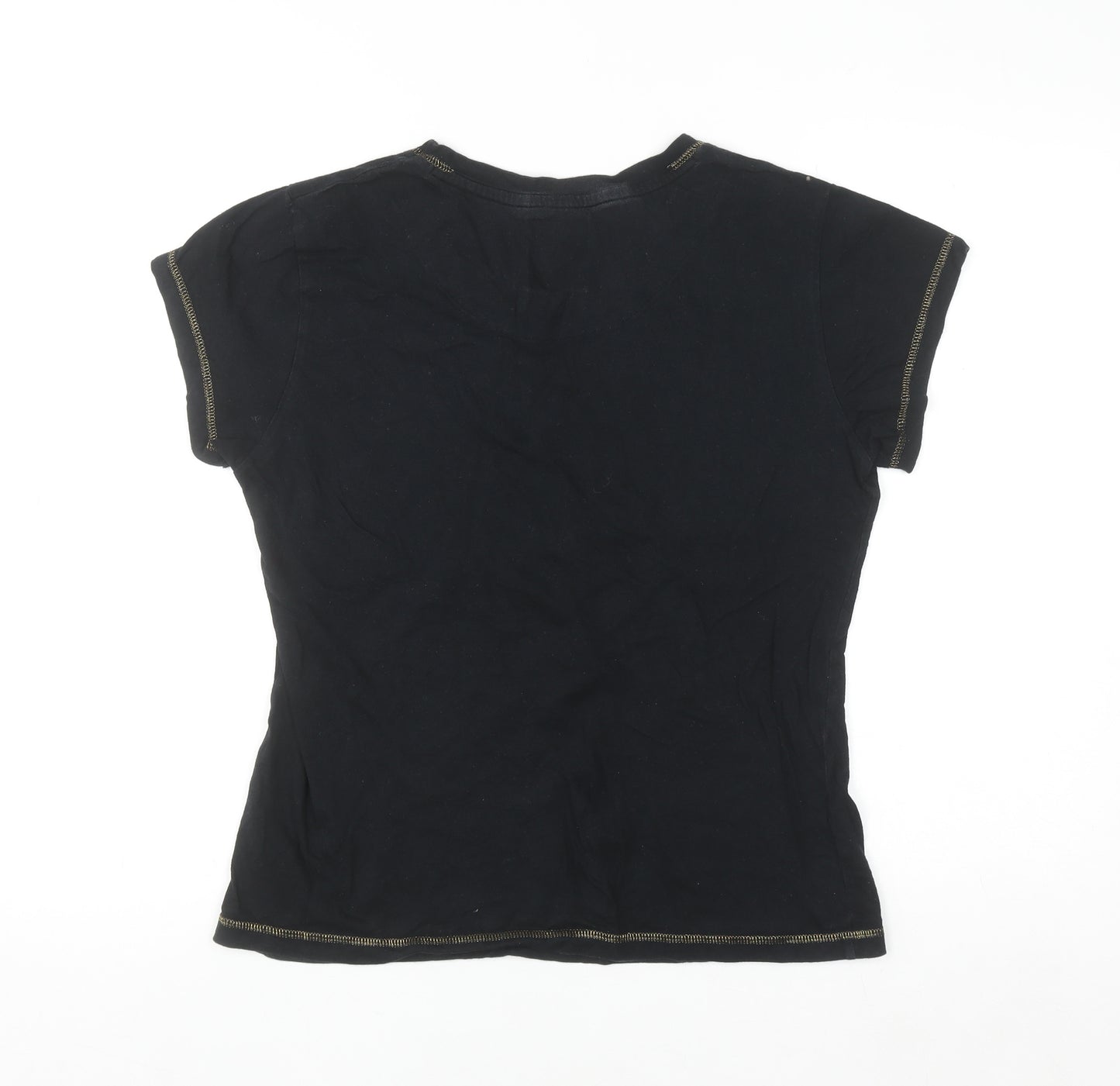 Disney Women Black Mickey Mouse T-Shirt Size M Crew Neck Cotton