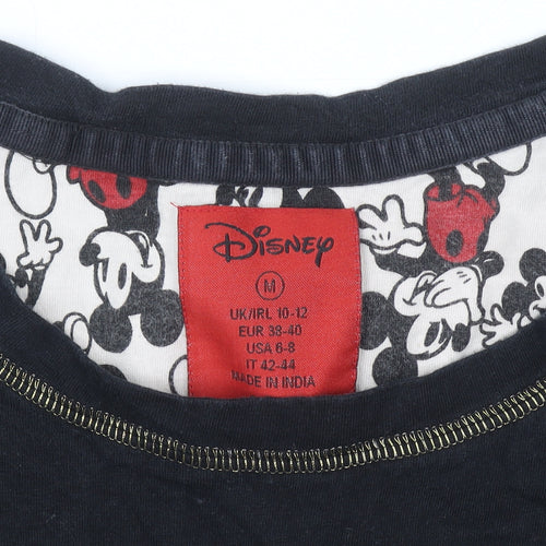 Disney Women Black Mickey Mouse T-Shirt Size M Crew Neck Cotton