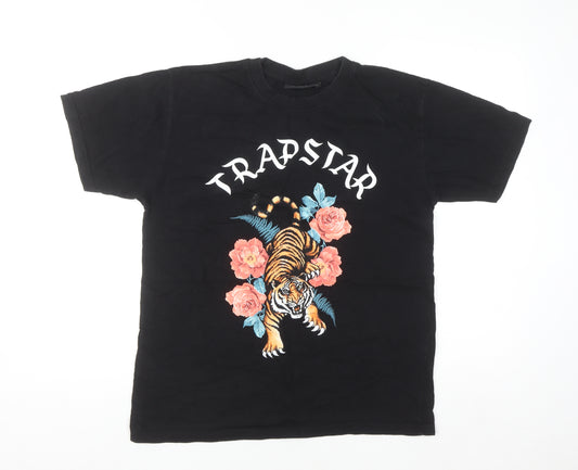 Trapstar Men's Black Tiger Floral Graphic Cotton T-Shirt Size M