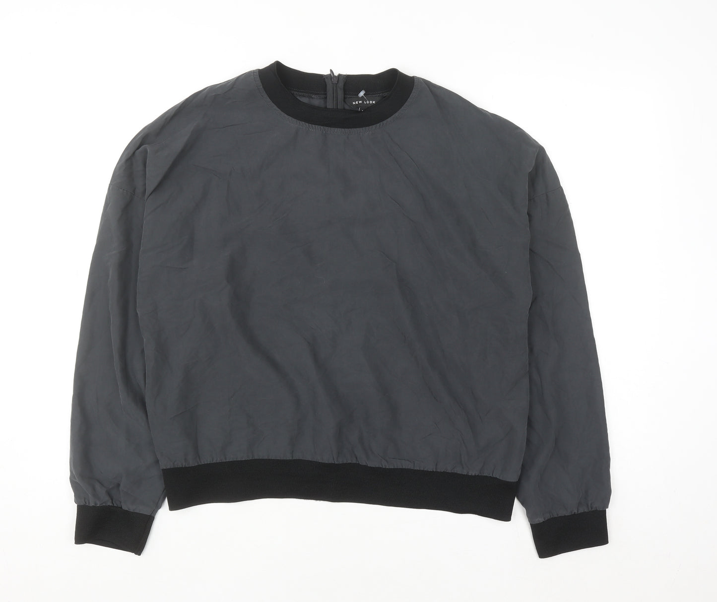 New Look Women's Grey Long Sleeve Crew Neck Zip Blouse Size 14