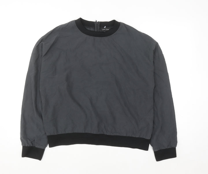 New Look Women's Grey Long Sleeve Crew Neck Zip Blouse Size 14