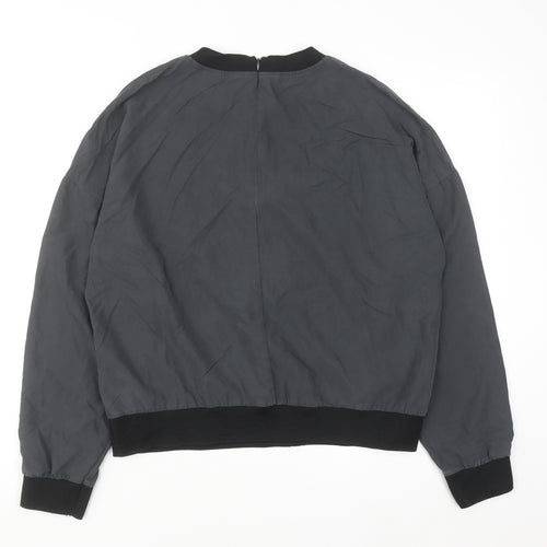 New Look Women's Grey Long Sleeve Crew Neck Zip Blouse Size 14