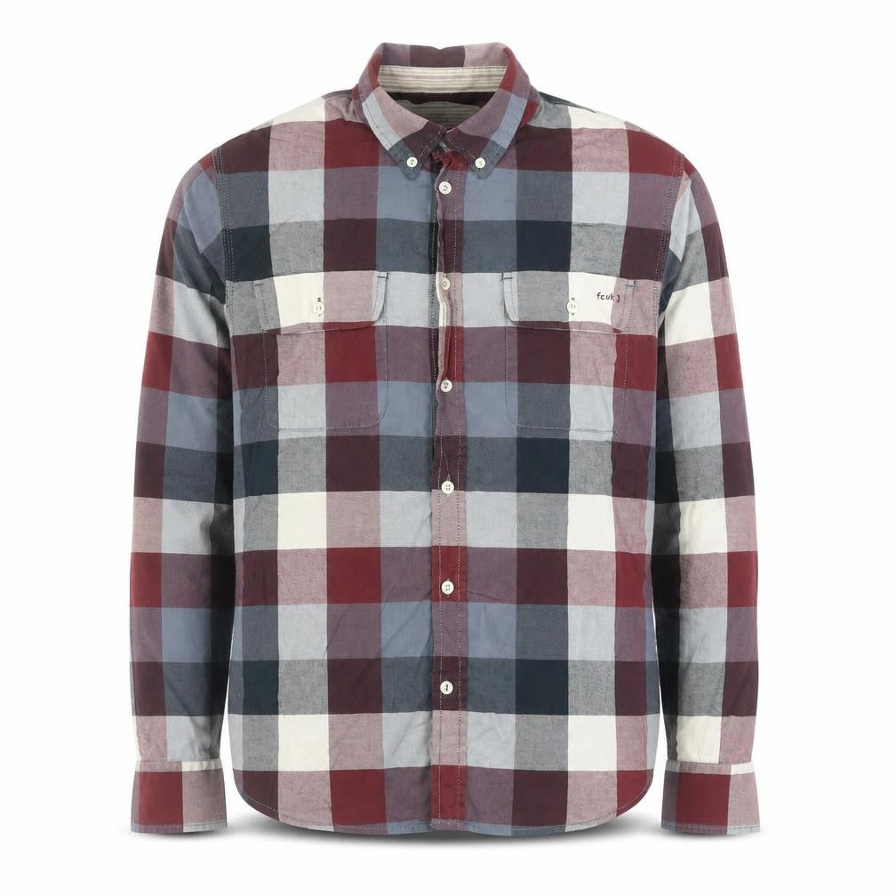 French Connection Men's Multicoloured Check Cotton Button-Up Shirt S