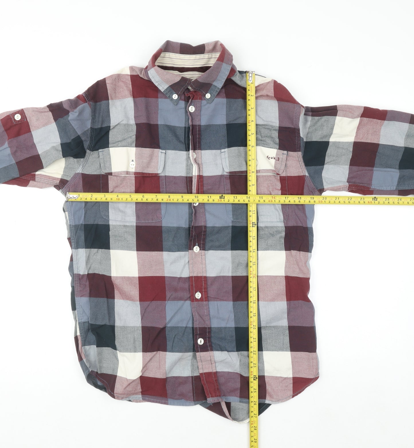 French Connection Men's Multicoloured Check Cotton Button-Up Shirt S