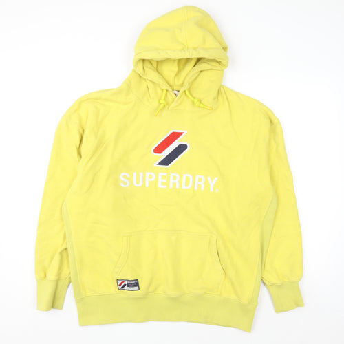 Superdry Womens Yellow Pullover Hoodie Size M Cotton Blend
