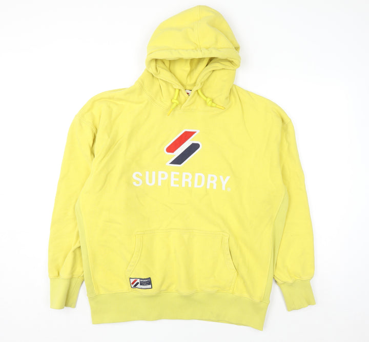 Superdry Womens Yellow Pullover Hoodie Size M Cotton Blend