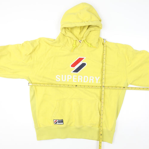 Superdry Womens Yellow Pullover Hoodie Size M Cotton Blend