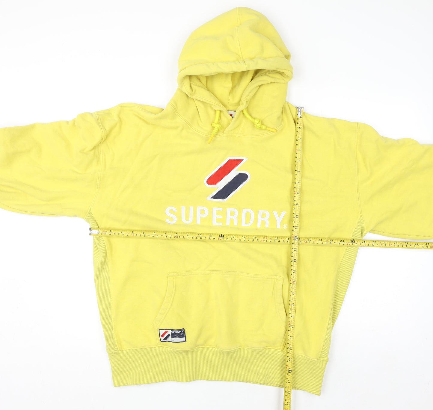Superdry Womens Yellow Pullover Hoodie Size M Cotton Blend