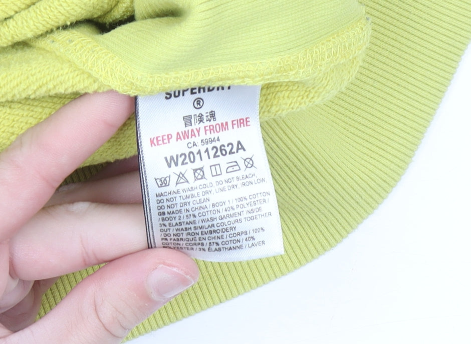 Superdry Womens Yellow Pullover Hoodie Size M Cotton Blend