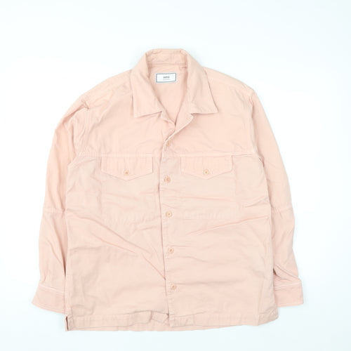 Ami Womens Pink Cotton Button-Up Long Sleeve Shirt M