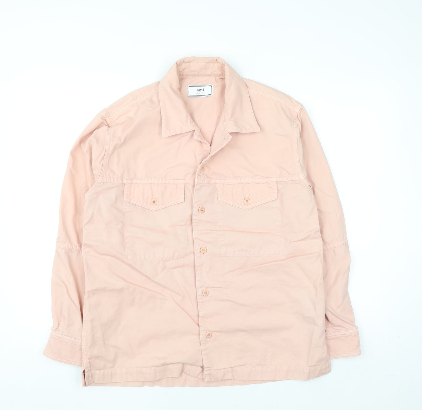 Ami Womens Pink Cotton Button-Up Long Sleeve Shirt M