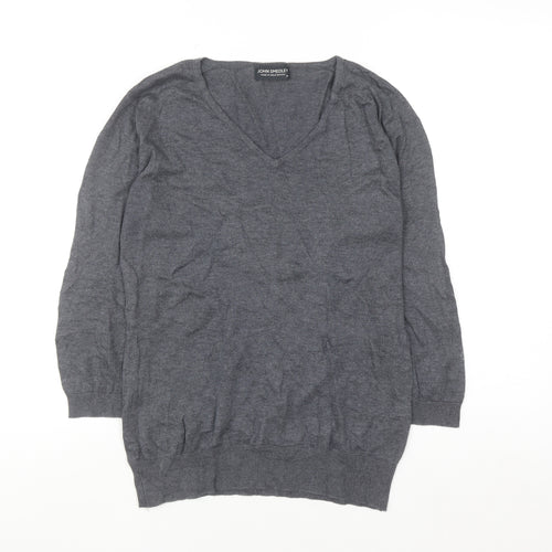 John Smedley Womens Grey V-Neck 100% Cotton Jumper M