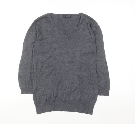 John Smedley Womens Grey V-Neck 100% Cotton Jumper M