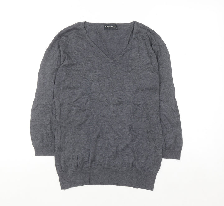 John Smedley Womens Grey V-Neck 100% Cotton Jumper M