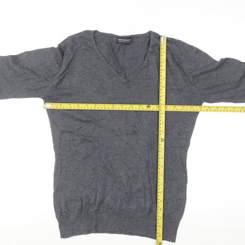 John Smedley Womens Grey V-Neck 100% Cotton Jumper M