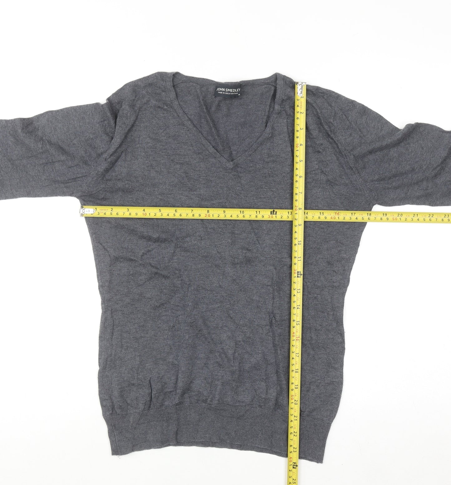 John Smedley Womens Grey V-Neck 100% Cotton Jumper M
