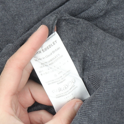 John Smedley Womens Grey V-Neck 100% Cotton Jumper M