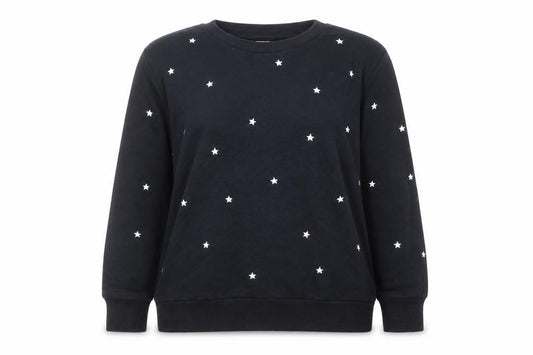 Front view of Mauvett Women Navy Blue Star Print Cotton Sweatshirt, size 12