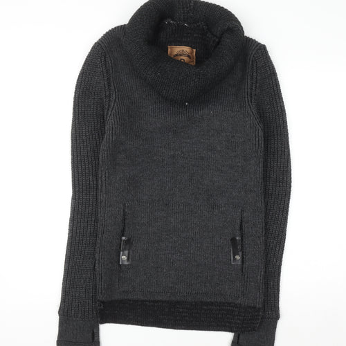 Leif Nelson Men's Grey Roll Neck Chunky Knit Jumper L