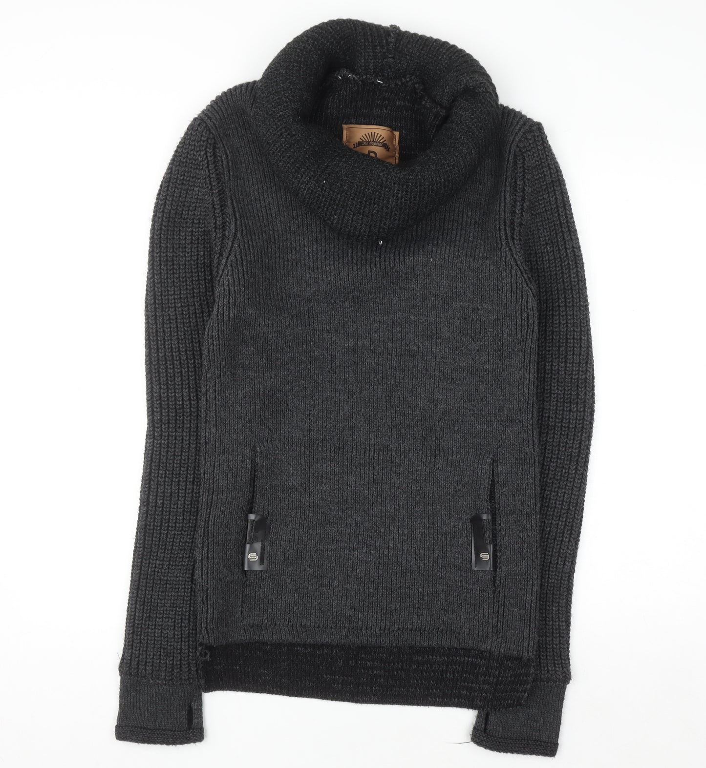 Leif Nelson Men's Grey Roll Neck Chunky Knit Jumper L
