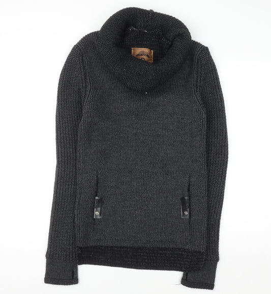 Leif Nelson Men's Grey Roll Neck Chunky Knit Jumper L