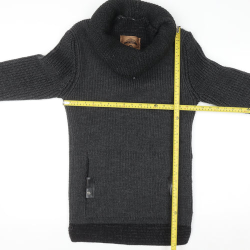 Leif Nelson Men's Grey Roll Neck Chunky Knit Jumper L