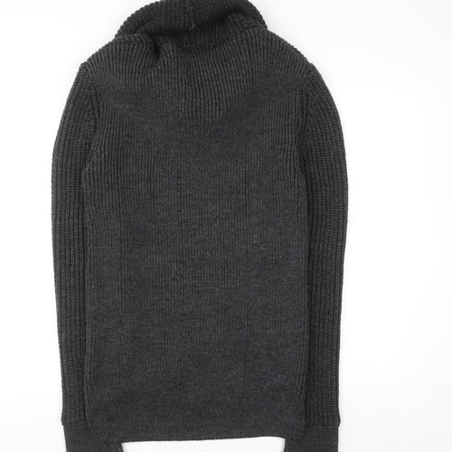 Leif Nelson Men's Grey Roll Neck Chunky Knit Jumper L